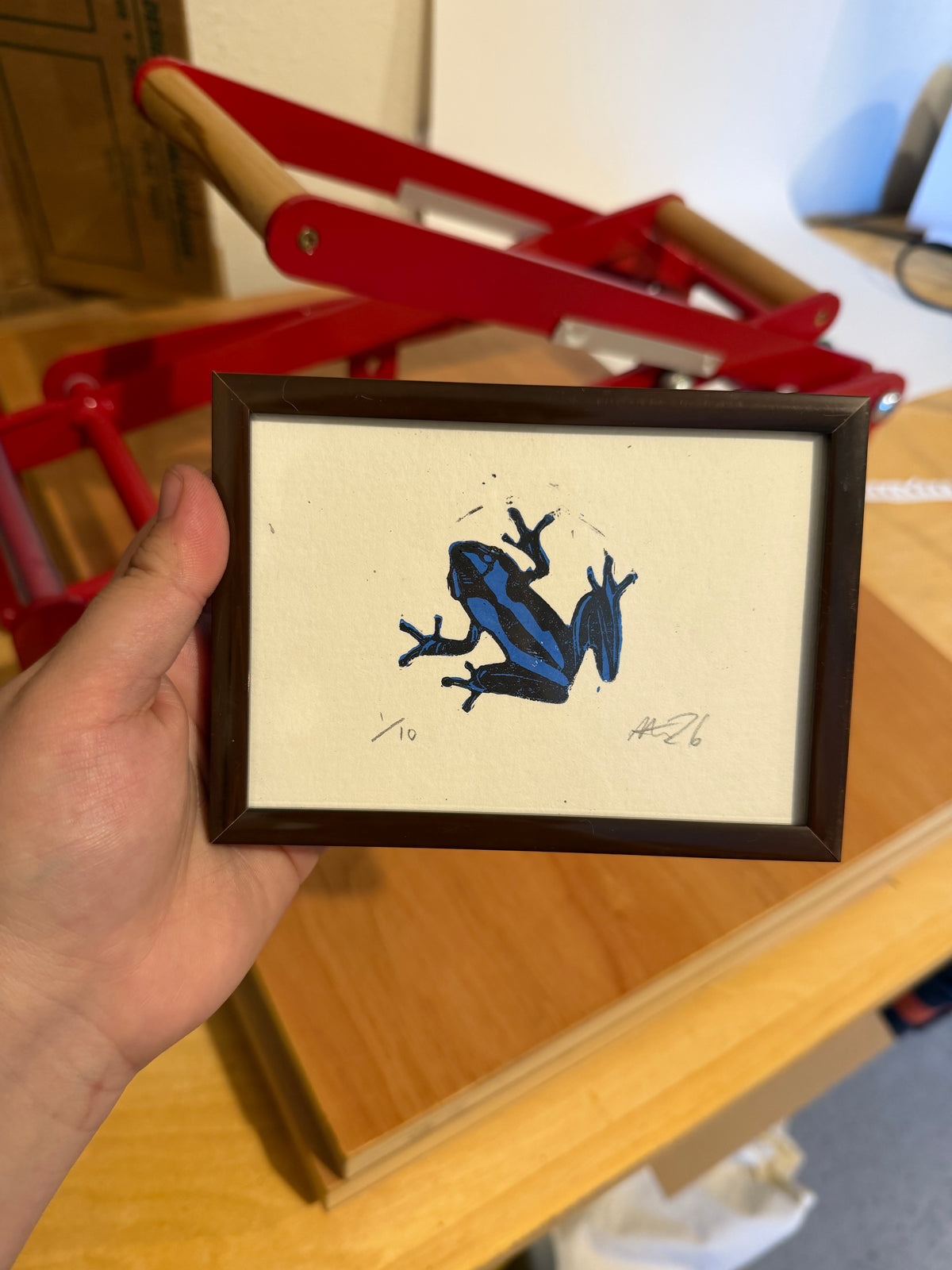 Poison dart frog, framed 3.5x5