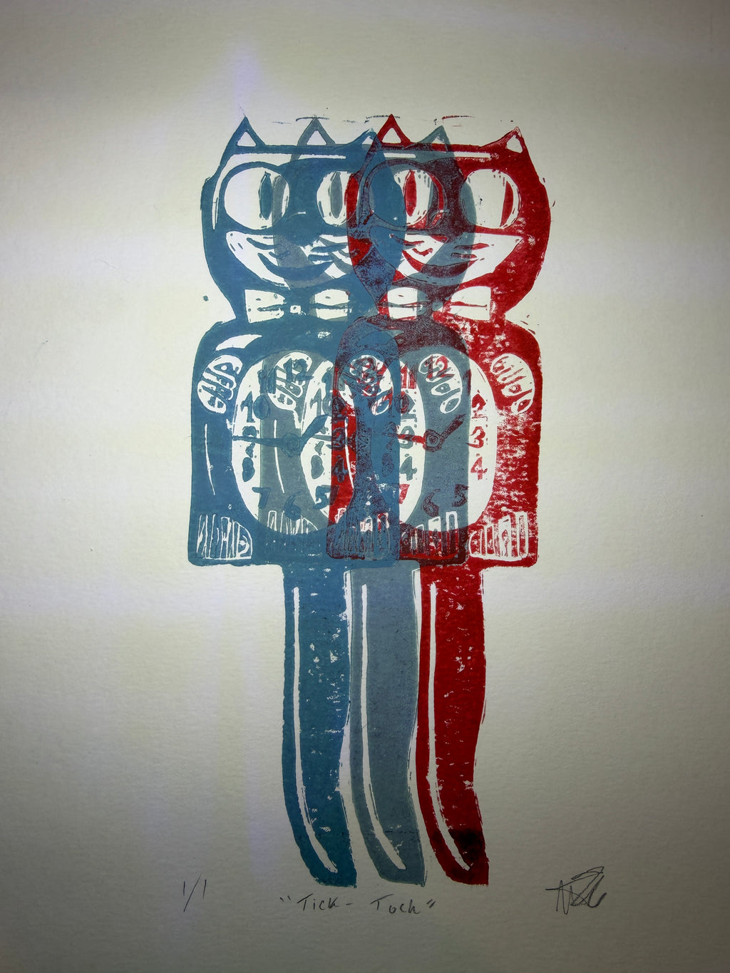 Retro cat clock blue/red, 9x11