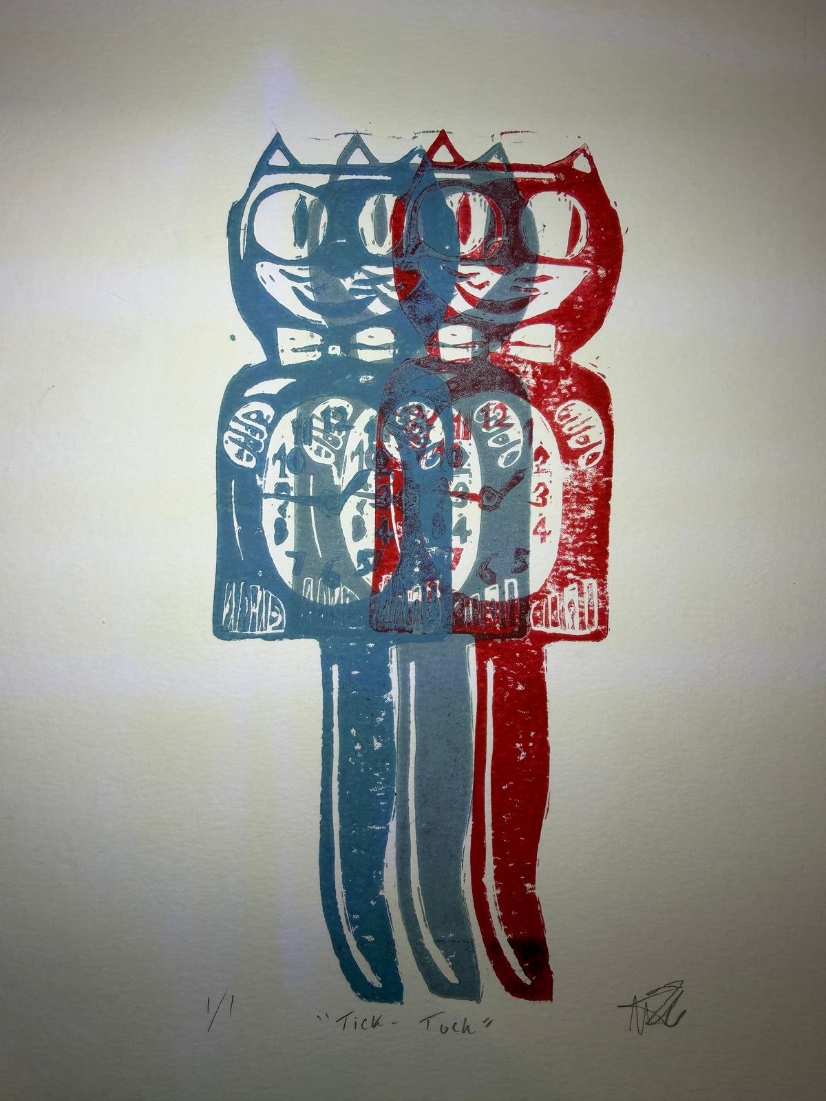 Retro cat clock blue/red, 9x11