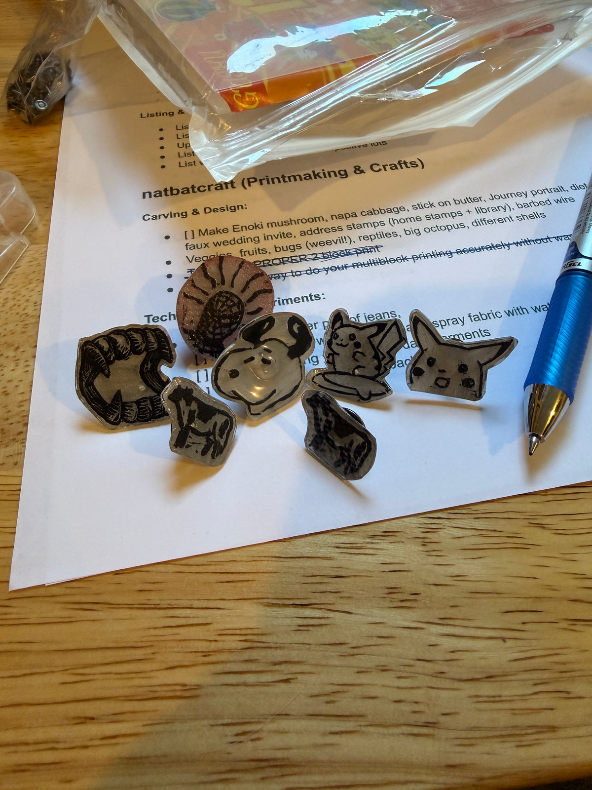 Linocut pins!