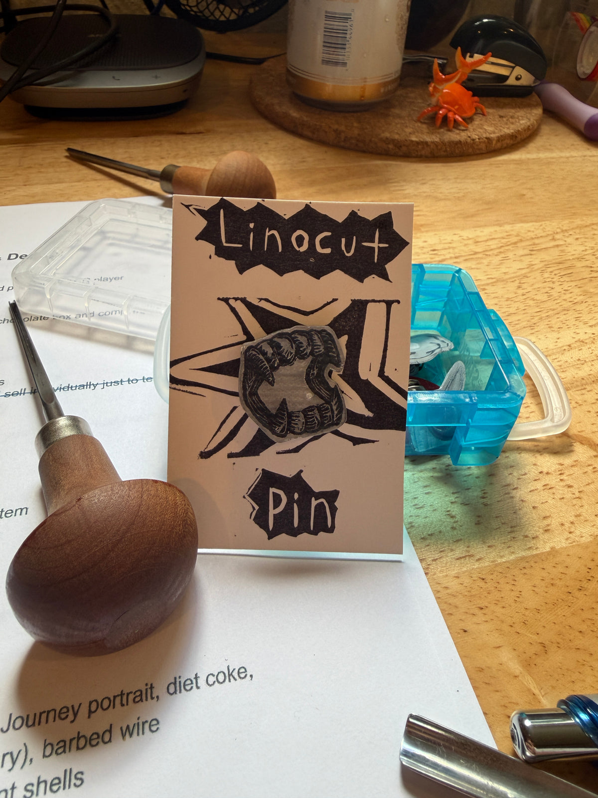 Linocut pins!