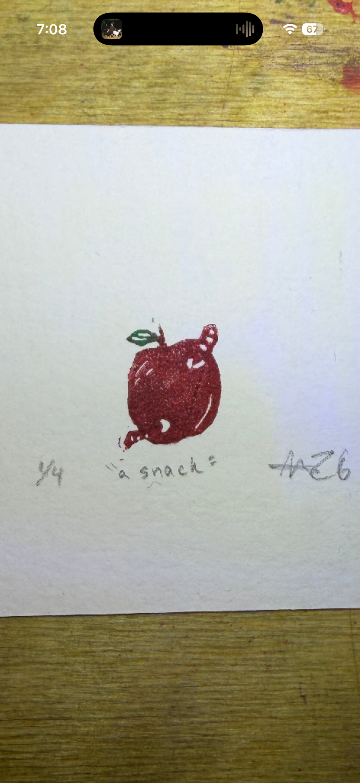 Tiny apple and worm, 4x6